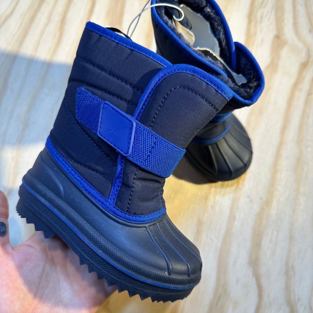 The Childrens Place Toddler Boys Navy Blue Faux Fur Lined Snow Boots Size 6